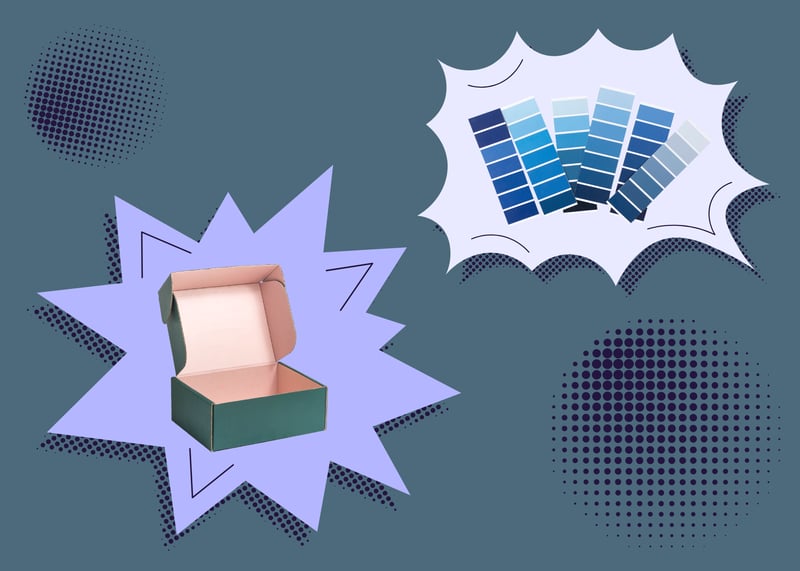 Graphic design with a tuck and roll box and a blue color palette