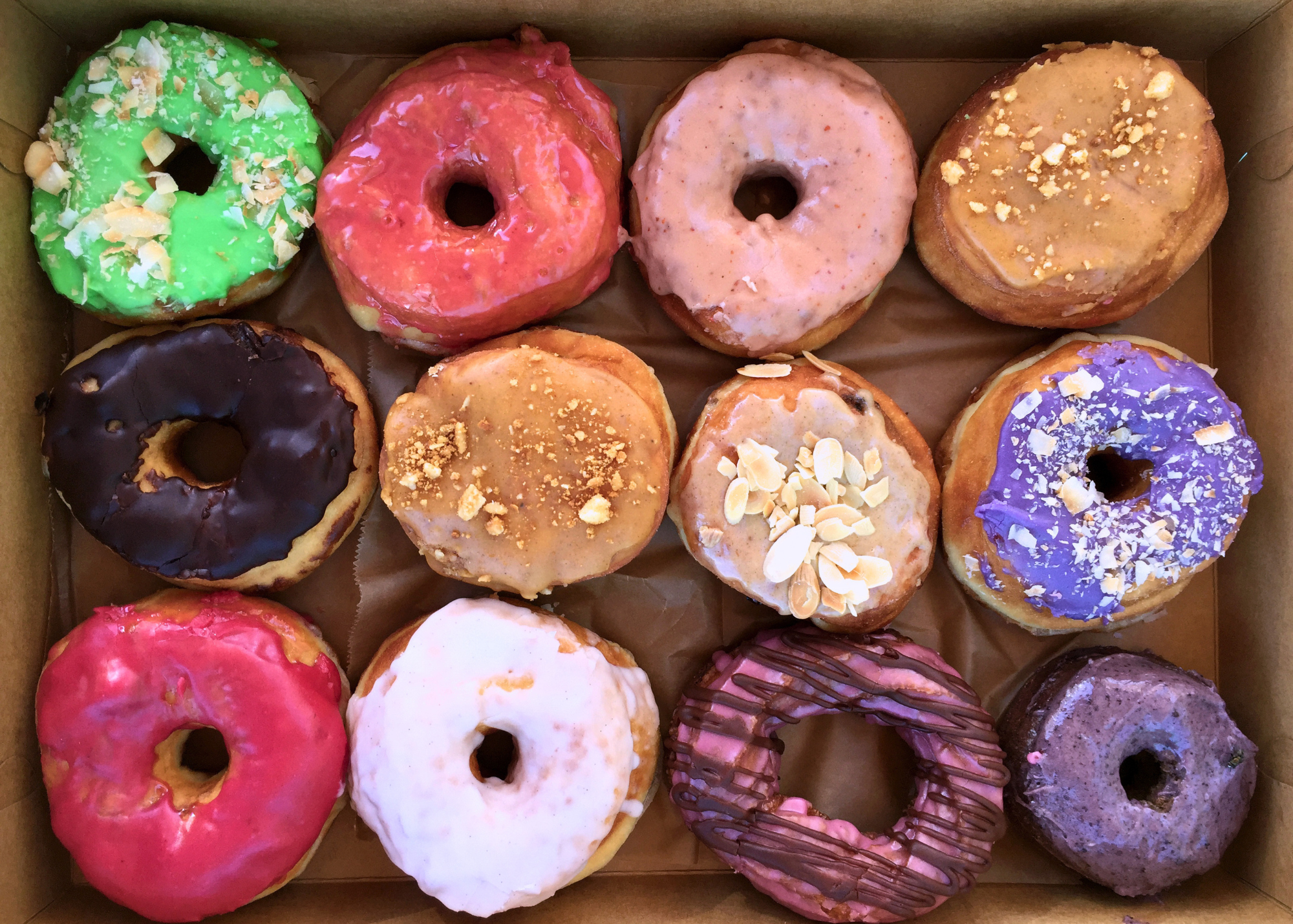 Rainbow donuts in box