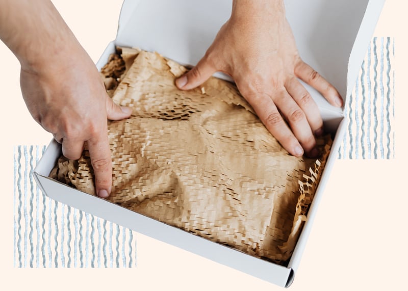 Fulfillment packaging with crinkle paper