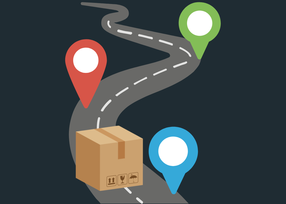 Box on a graphic road map