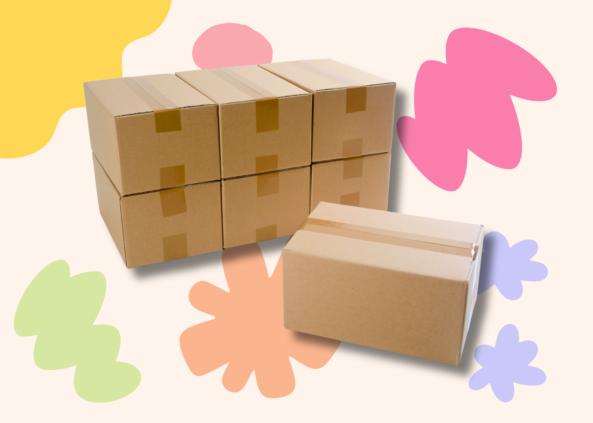 Stack of boxes on a floral background