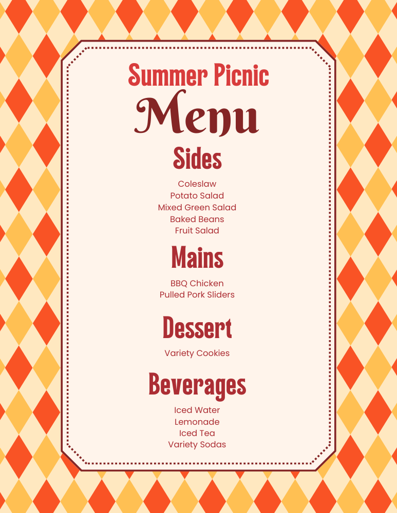 Picnic Menu